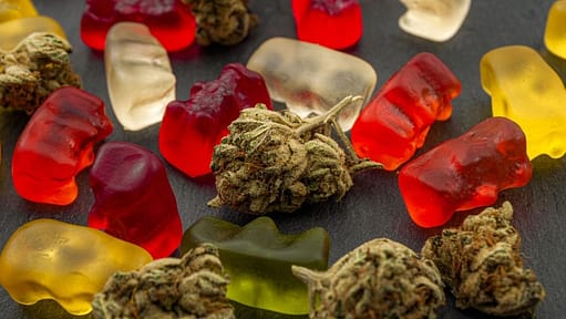cannabis edibles with flower on a table